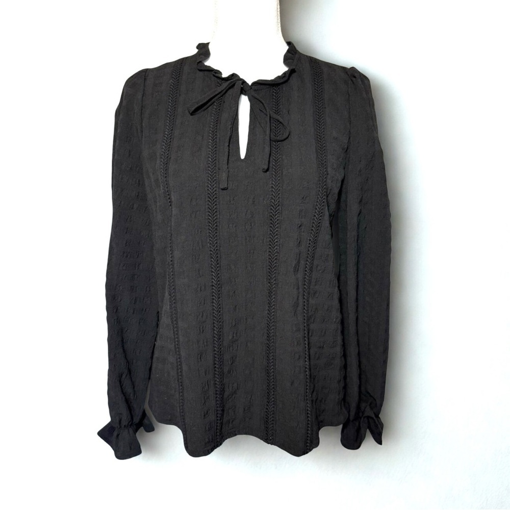 Studio B By Bobeau Black Peasant Top Medium NWT